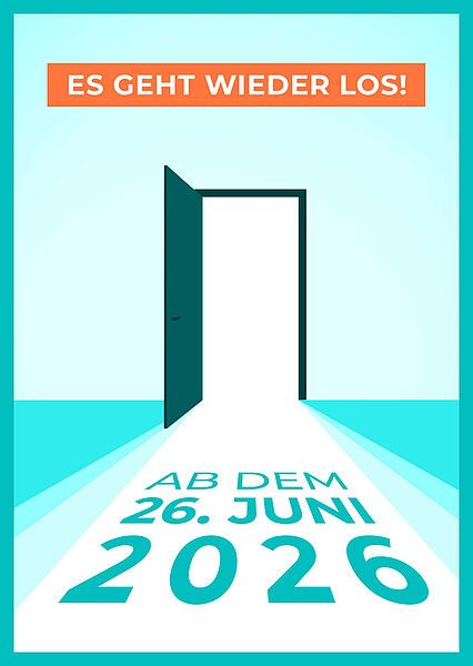 Illustrative Grafik mit Text: Es geht wieder los! Ab dem 26. Juni 2026. 